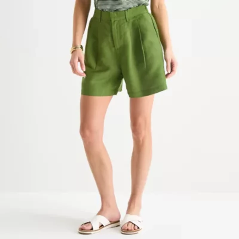 Liz Claiborne Linen Womens Mid Rise Pleated Short