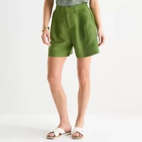 Liz Claiborne Linen Womens Mid Rise Pleated Short