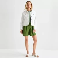 Liz Claiborne Linen Womens Mid Rise Pleated Short