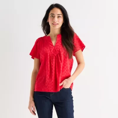 St. John's Bay Womens V Neck Short Sleeve Blouse