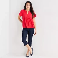St. John's Bay Womens V Neck Short Sleeve Blouse