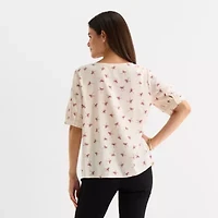 St. John's Bay Womens Split Tie Neck Elbow Sleeve Blouse