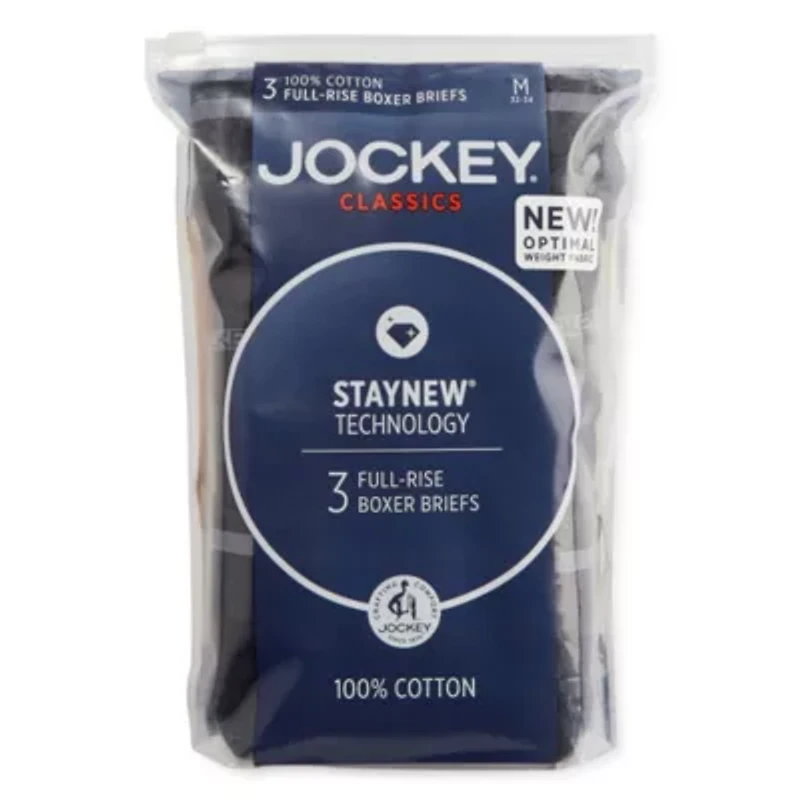 Jockey Classics Cotton Full-Rise Mens 3 Pack Boxer Briefs 9977