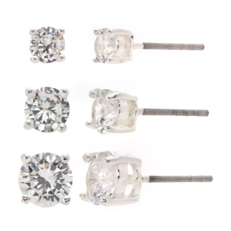 Sparkle Allure Womens Cubic Zirconia 3 Pair Earring Set