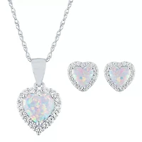 Womens Lab Created White Opal Sterling Silver Heart 2-pc. Jewelry Set