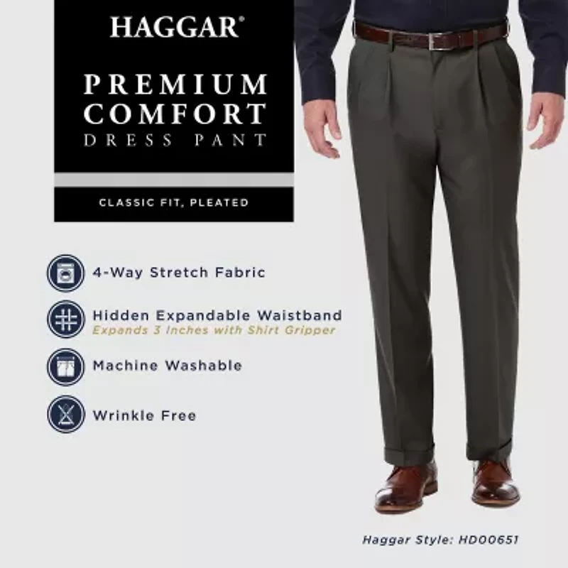 Haggar Premium Comfort Mens Cuffed Classic Fit Dress Pleated Pant