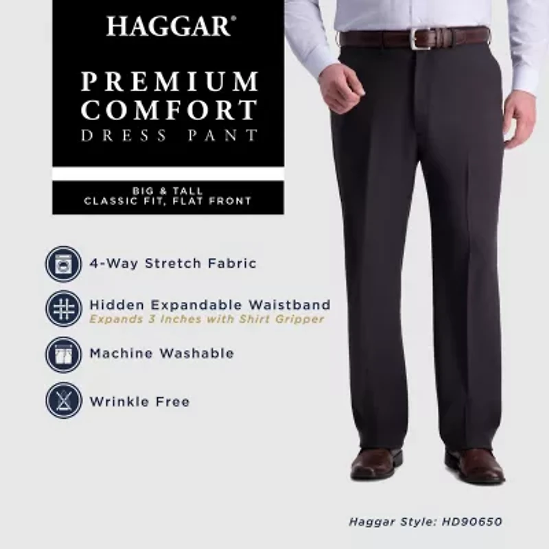 Haggar Premium Comfort Expandable Waist Mens Classic Fit Big and Tall Dress Flat Front Pant