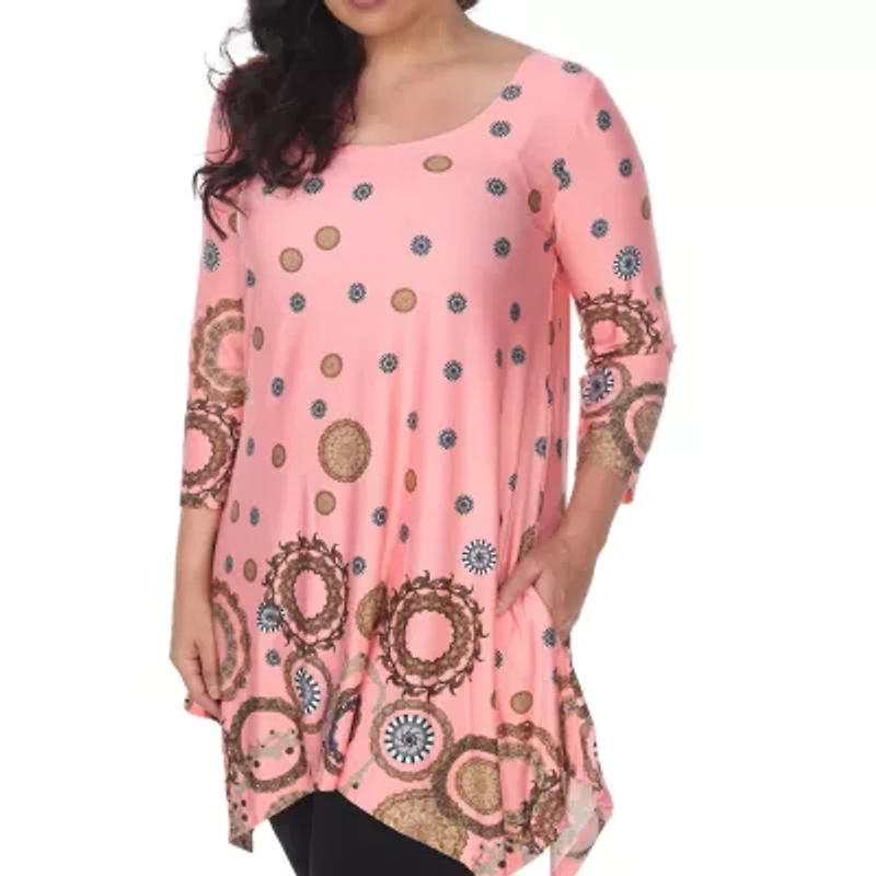 White Mark Plus Erie Womens Scoop Neck 3/4 Sleeve Tunic Top