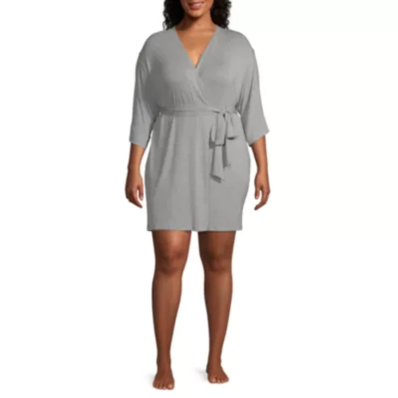 Ambrielle Womens-Plus Kimono Robe 3/4 Sleeve Knee Length