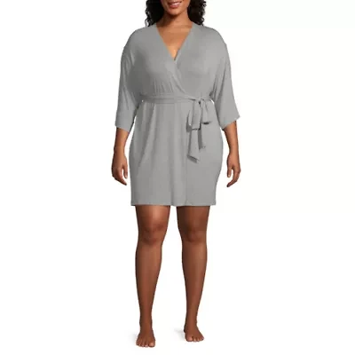 Ambrielle Womens-Plus Kimono Robe 3/4 Sleeve Knee Length