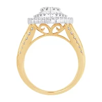 Womens 1 1/ CT. T.W. Natural White Diamond 10K Gold Pear Halo Engagement Ring
