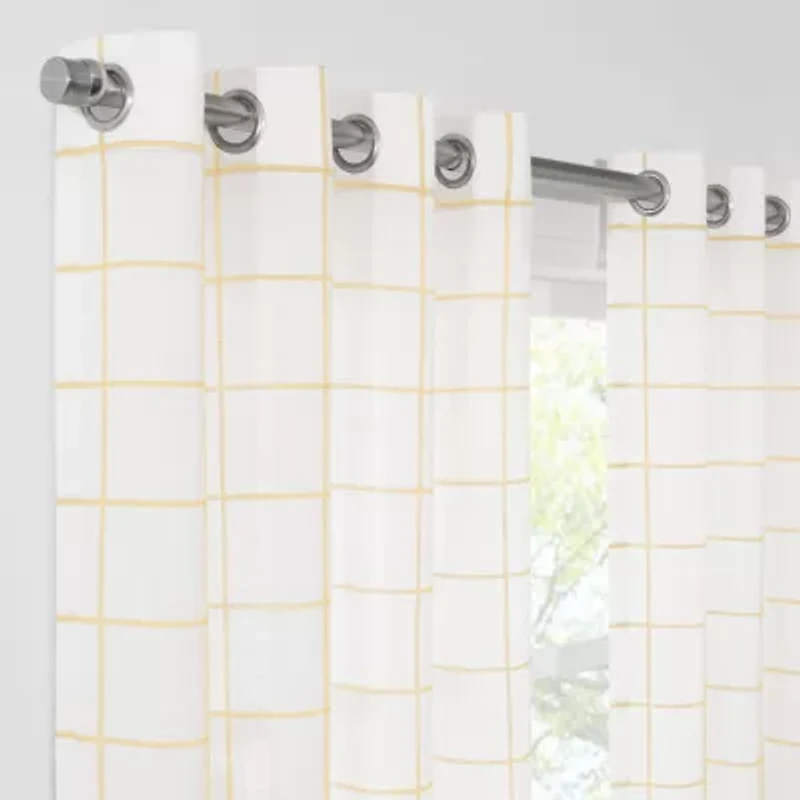 Fieldcrest Arden Windowpane Cotton Grommet Top Sheer Single Curtain Panel