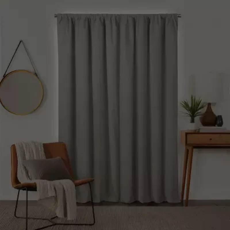 Fieldcrest Devin Solid Cotton Chambray Rod Pocket Energy Saving 100% Blackout Single Curtain Panel