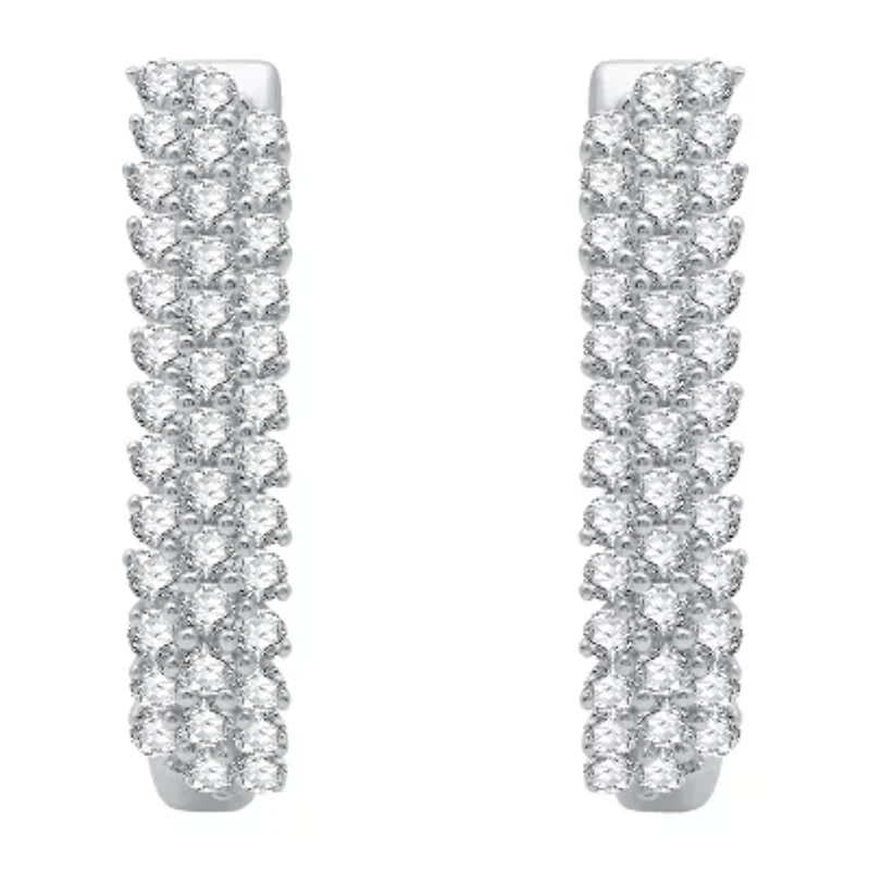 Womens 2 CT. T.W. Natural White Diamond 10K White Gold 26.9mm Hoop Earrings