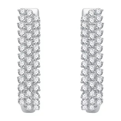 Womens 2 CT. T.W. Natural White Diamond 10K White Gold 26.9mm Hoop Earrings