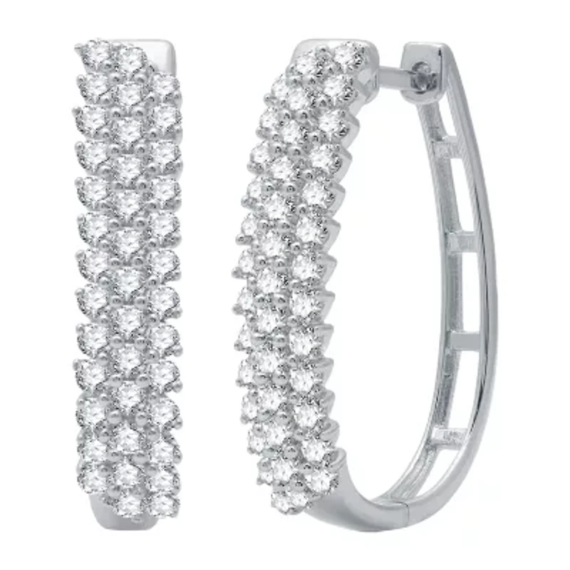 Womens 2 CT. T.W. Natural White Diamond 10K White Gold 26.9mm Hoop Earrings