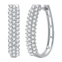 Womens 2 CT. T.W. Natural White Diamond 10K White Gold 26.9mm Hoop Earrings