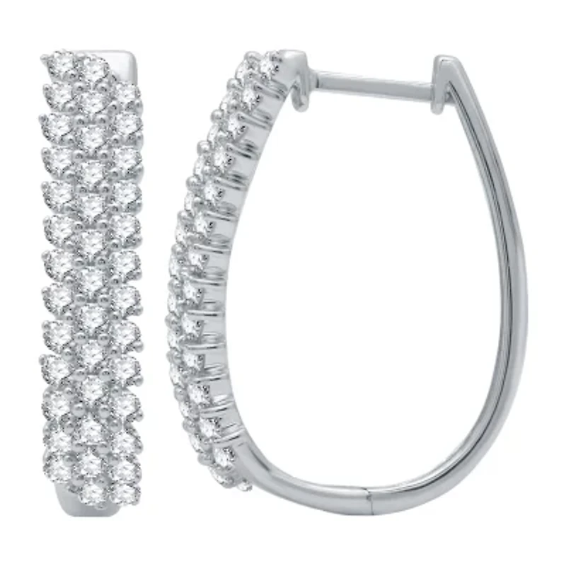 Womens 2 CT. T.W. Natural White Diamond 10K White Gold 26.9mm Hoop Earrings