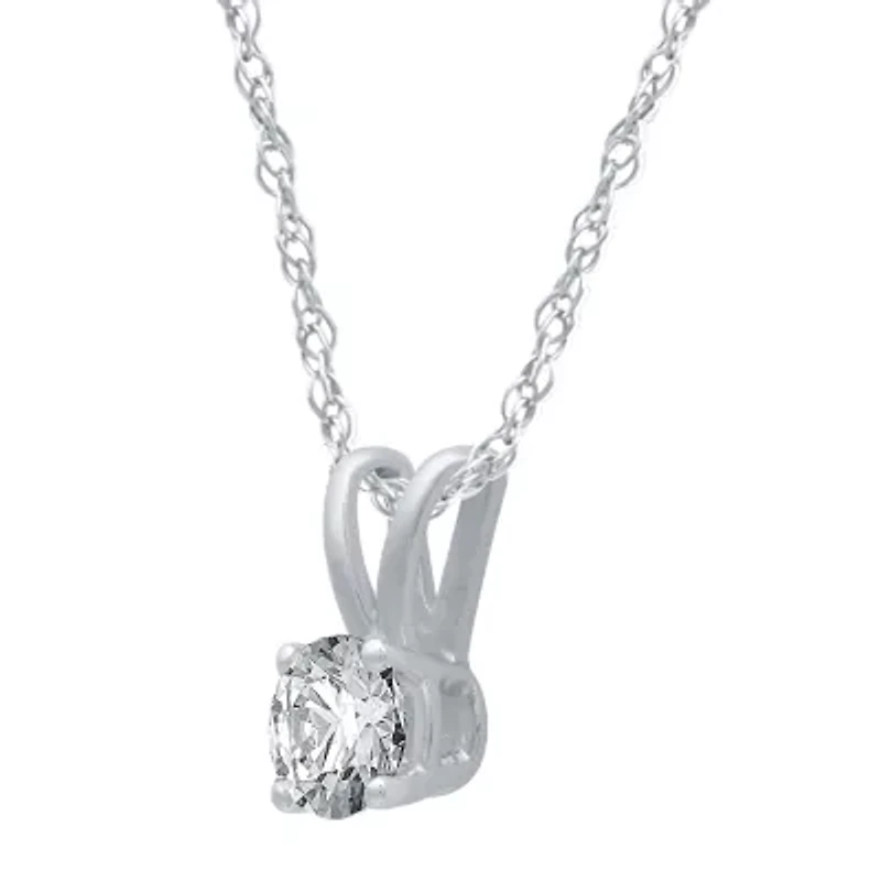 Womens 1/ CT. Natural White Diamond 10K White Gold Round 18 Inch Pendant Necklace