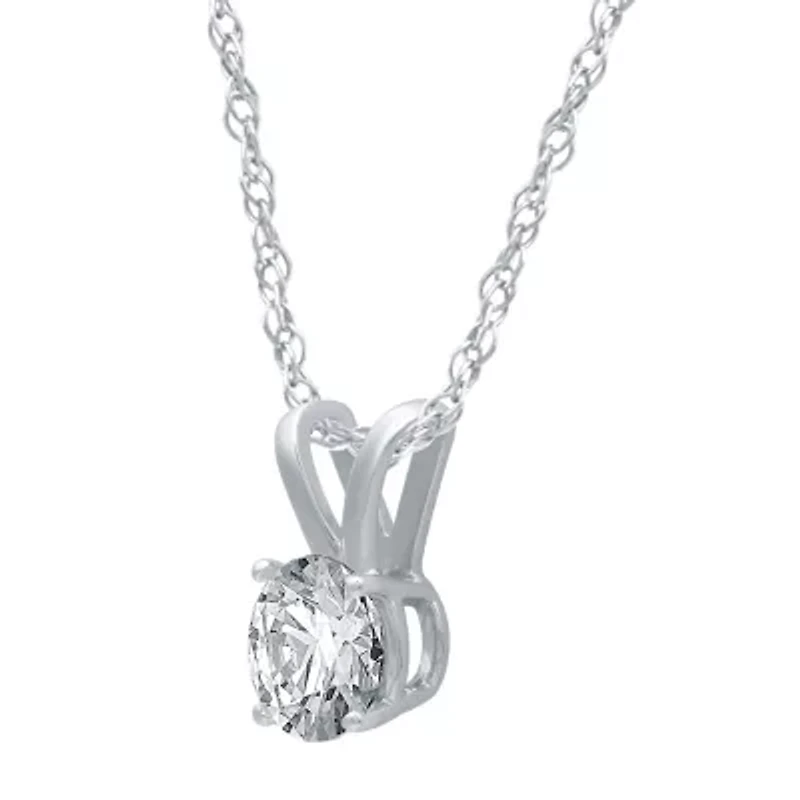 Womens 1 CT. Natural White Diamond 10K White Gold Round 18 Inch Pendant Necklace