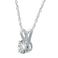 Womens 1 CT. Natural White Diamond 10K White Gold Round 18 Inch Pendant Necklace