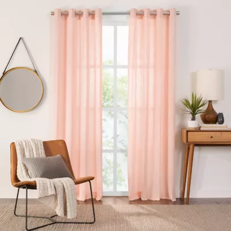 Fieldcrest Arden Solid Cotton Grommet Top Sheer Single Curtain Panel
