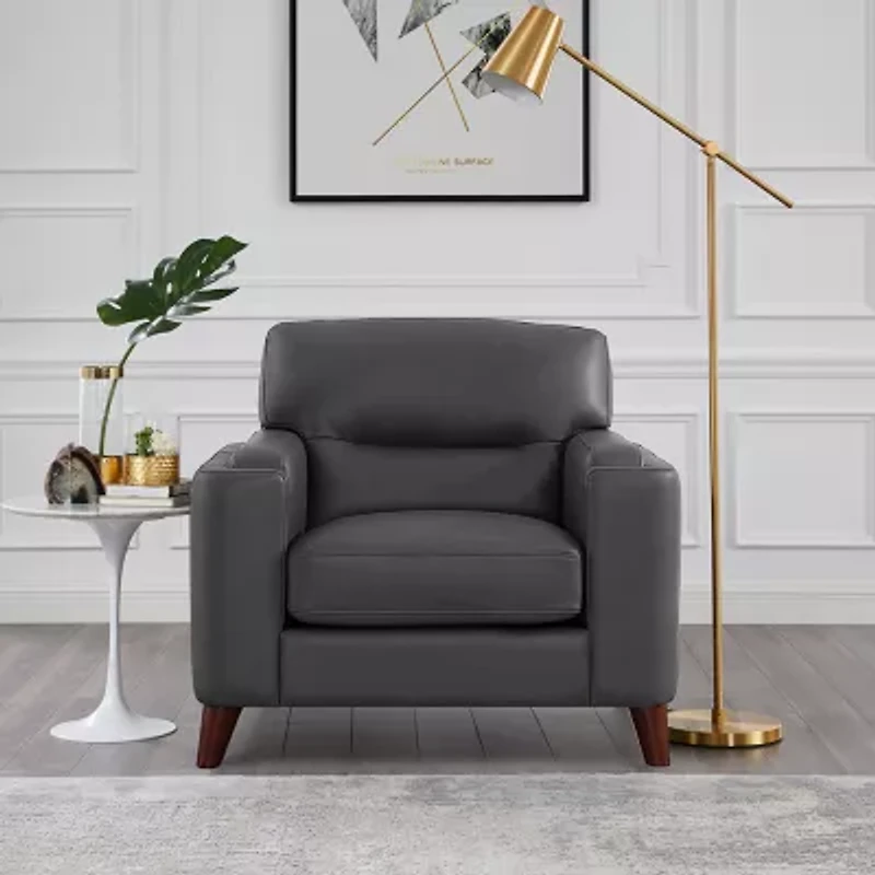 Elm Leather Upholstery Collection Track-Arm Chair