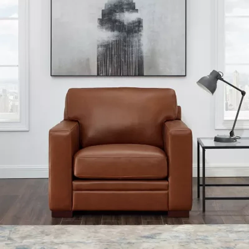 Dillon Leather Upholstery Collection Track-Arm Chair
