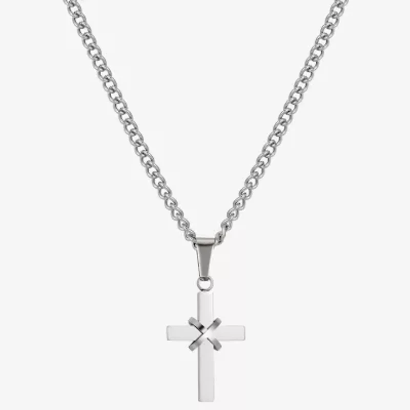 J.P. Army Men's Jewelry Stainless Steel 24 Inch Curb Cross Chain Necklace