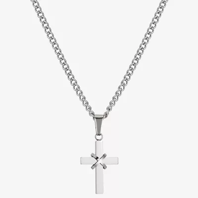 J.P. Army Men's Jewelry Stainless Steel 24 Inch Curb Cross Chain Necklace