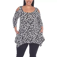 White Mark Plus Womens Scoop Neck 3/4 Sleeve Tunic Top