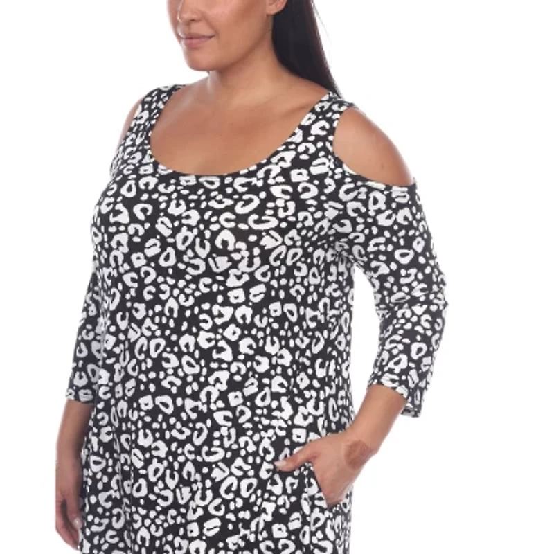 White Mark Plus Womens Scoop Neck 3/4 Sleeve Tunic Top