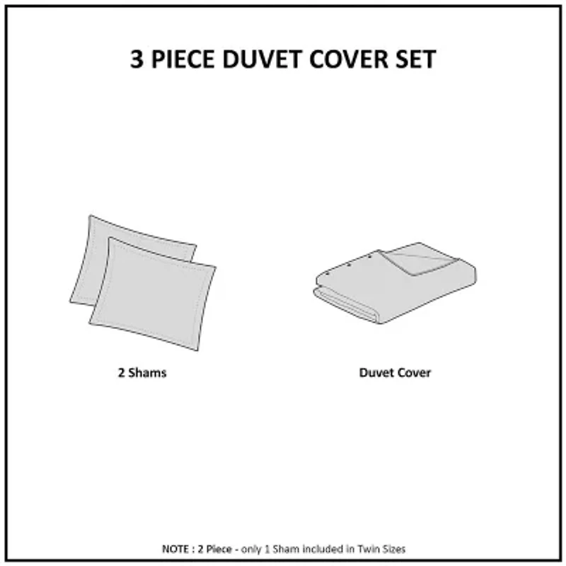 INK+IVY Serena 3 Piece Cotton Printed Duvet Cover Set w/ trims