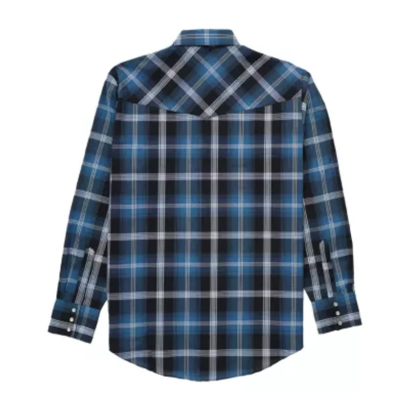 Ely Cattleman Textured Plaid Mens Long Sleeve Western Shirt