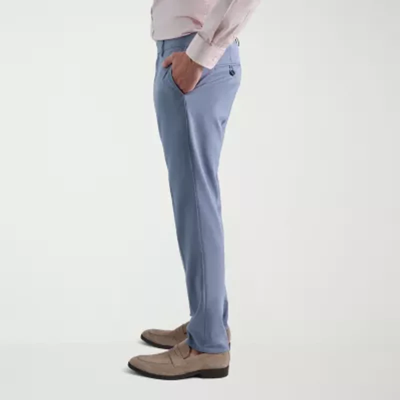 Haggar Smart Wash Tonal Plaid Mens Stretch Fabric Slim Fit Flat Front Suit Pant