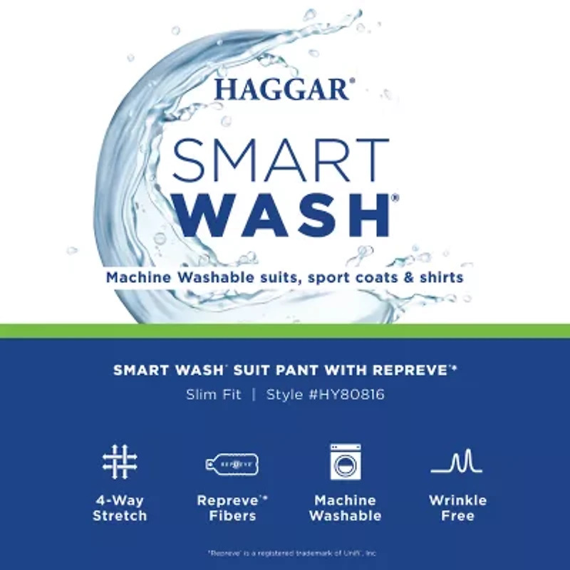 Haggar Smart Wash Tonal Plaid Mens Stretch Fabric Slim Fit Flat Front Suit Pant