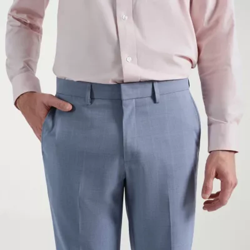 Haggar Smart Wash Tonal Plaid Mens Stretch Fabric Slim Fit Flat Front Suit Pant