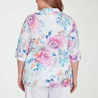 Alfred Dunner Classics Womens Plus 3/4 Sleeve Button-Down Shirt