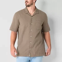 mutual weave Textured Camp Mens Short Sleeve Classic Fit Big and Tall Button-Down Shirt