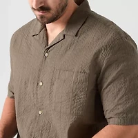 mutual weave Textured Camp Mens Short Sleeve Classic Fit Big and Tall Button-Down Shirt