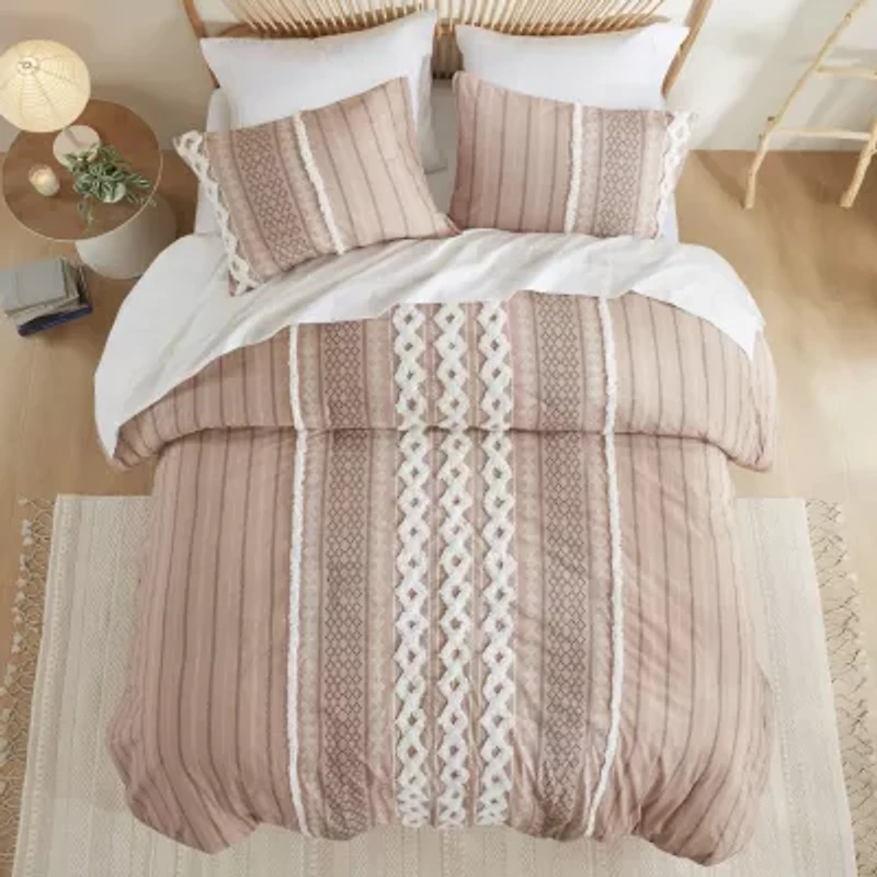 INK+IVY Imani 3pc Cotton Printed Duvet Cover Set w/ Chenille