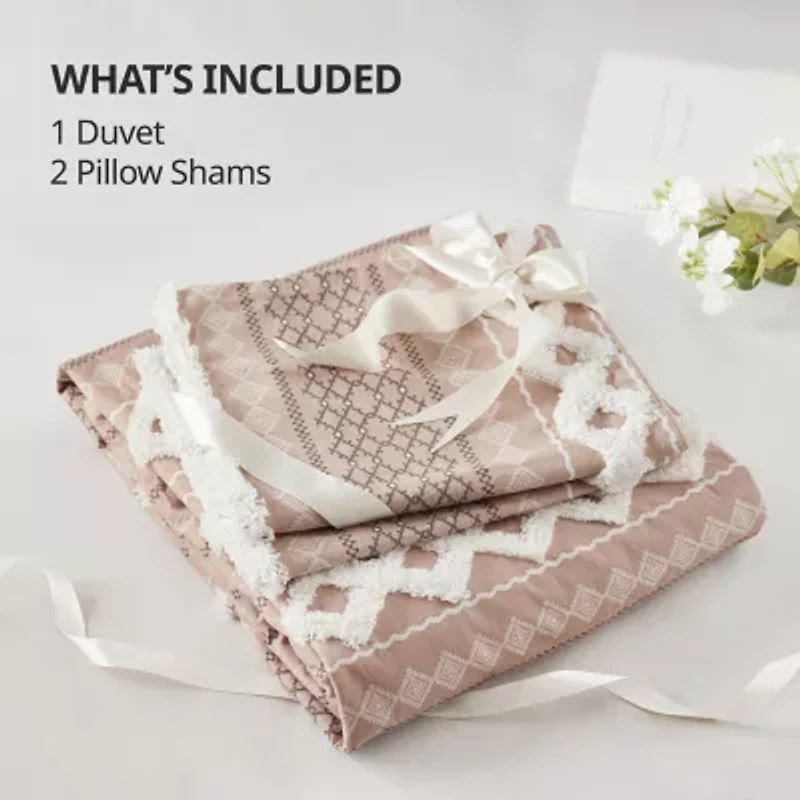INK+IVY Imani 3pc Cotton Printed Duvet Cover Set w/ Chenille