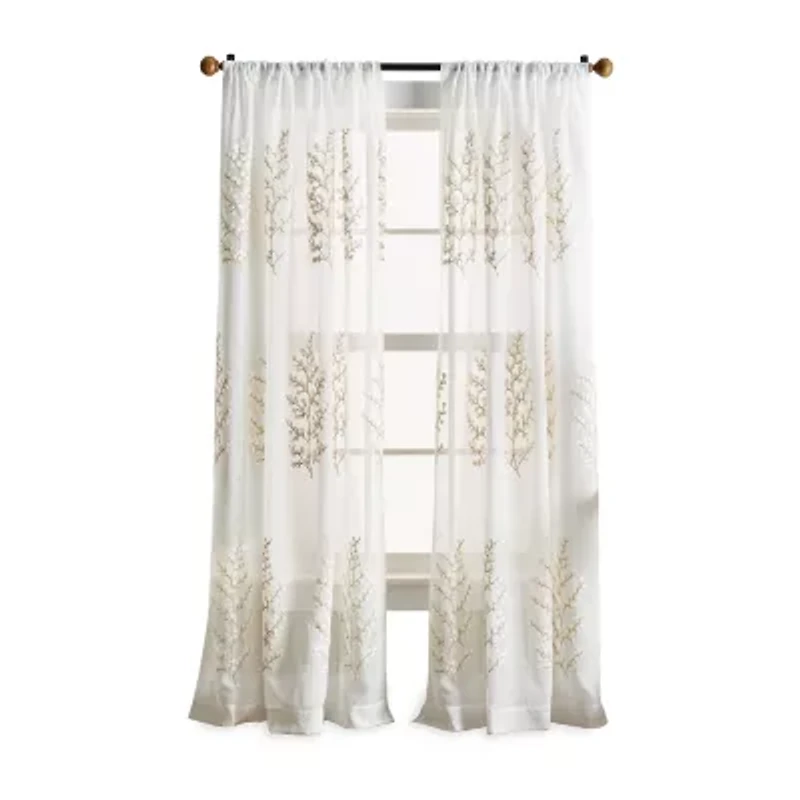 Martha Stewart Georgia Rod Pocket Embroidered Light-Filtering Set of 2 Curtain Panel