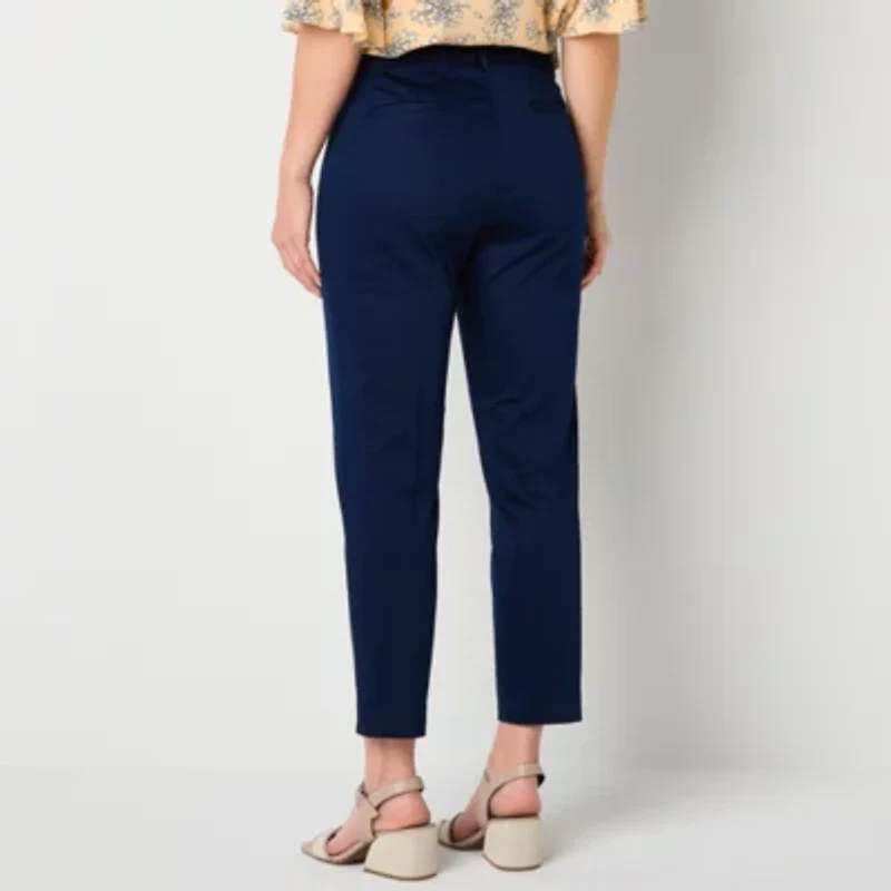 Liz Claiborne Emma Emma Cotton Sateen Womens Ankle Mid Rise Ankle Pant