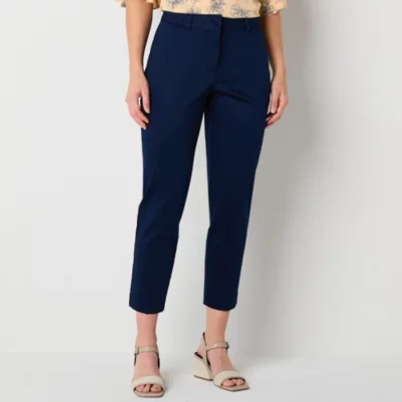 Liz Claiborne Emma Emma Cotton Sateen Womens Ankle Mid Rise Ankle Pant