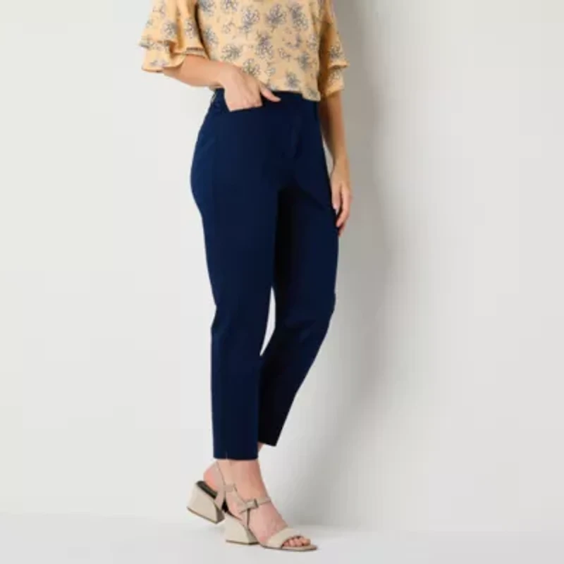 Liz Claiborne Emma Emma Cotton Sateen Womens Ankle Mid Rise Ankle Pant