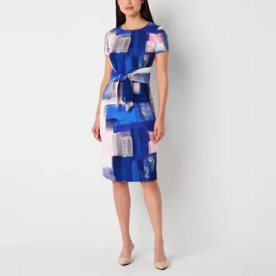 R & K Originals Womens Short Sleeve Midi Abstract Petite Shift Dress