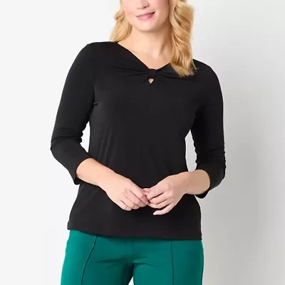 Liz Claiborne Womens Tall Keyhole Neck 3/4 Sleeve Blouse