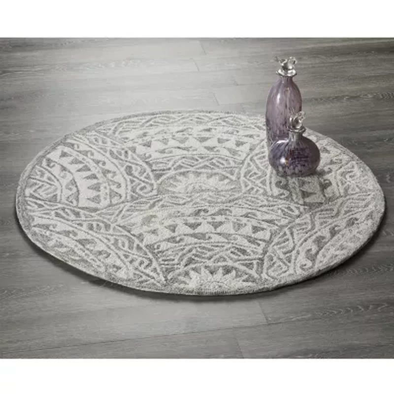 Daisy Den Geometric Hand Tufted Indoor Round Area Rug