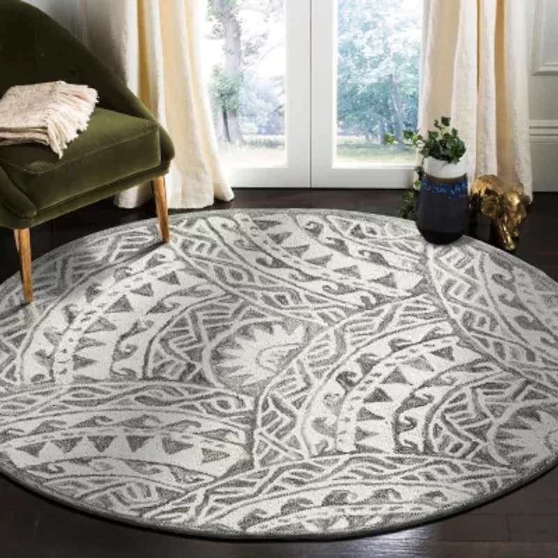 Daisy Den Geometric Hand Tufted Indoor Round Area Rug